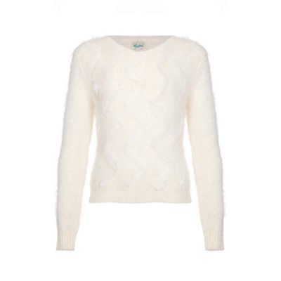 Yumi Girl Ivory Beaded Lace Fluffy Jumper